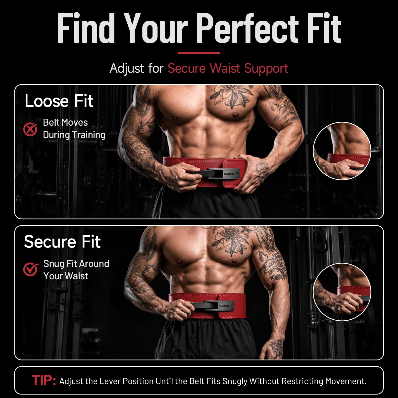 Manuklear Gewichthebergürtel, 10 mm dick und 10,2 cm breit, Hebelgürtel, Gewichtheben für Männer und Frauen, Powerlifting-Hebel, Fitnessgürtel für Kniebeugen, Kreuzheben, Workout