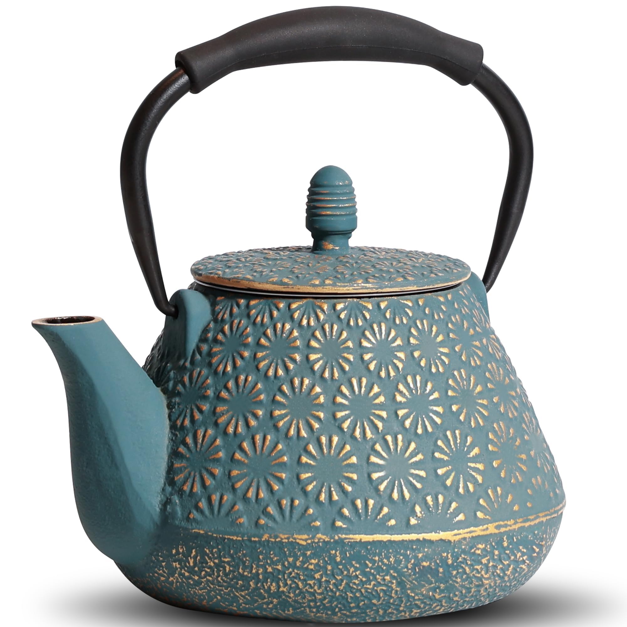 Théière en fonte de 950 ml avec infuseur pour plaque de cuisson, théière japonaise à motif de fleurs de Sakura pour thé et café, revêtement intérieur émaillé, poignée en silicone, 950 ml,