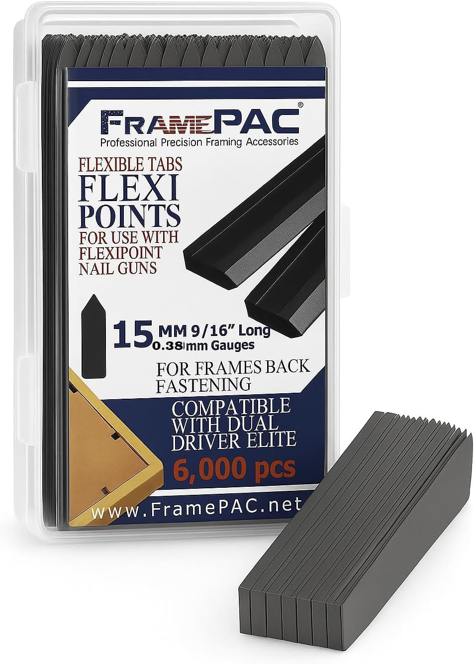 Flexipoint for Picture Frames Point Driver 15mm (9/16 inch) - Compatible with Dual Drive Point Driver, Glazing Points | Framing Points | Flexi-Points | Flexipoints Refill (Pack of 6000)