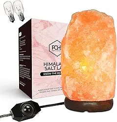 POHS 25 a 30 cm de altura - extra grande, 5 a 6,8 kg, lâmpada de sal rosa do Himalaia natural 100% autêntica, base de madeira feita à mão, substituição de lâmpada incluída