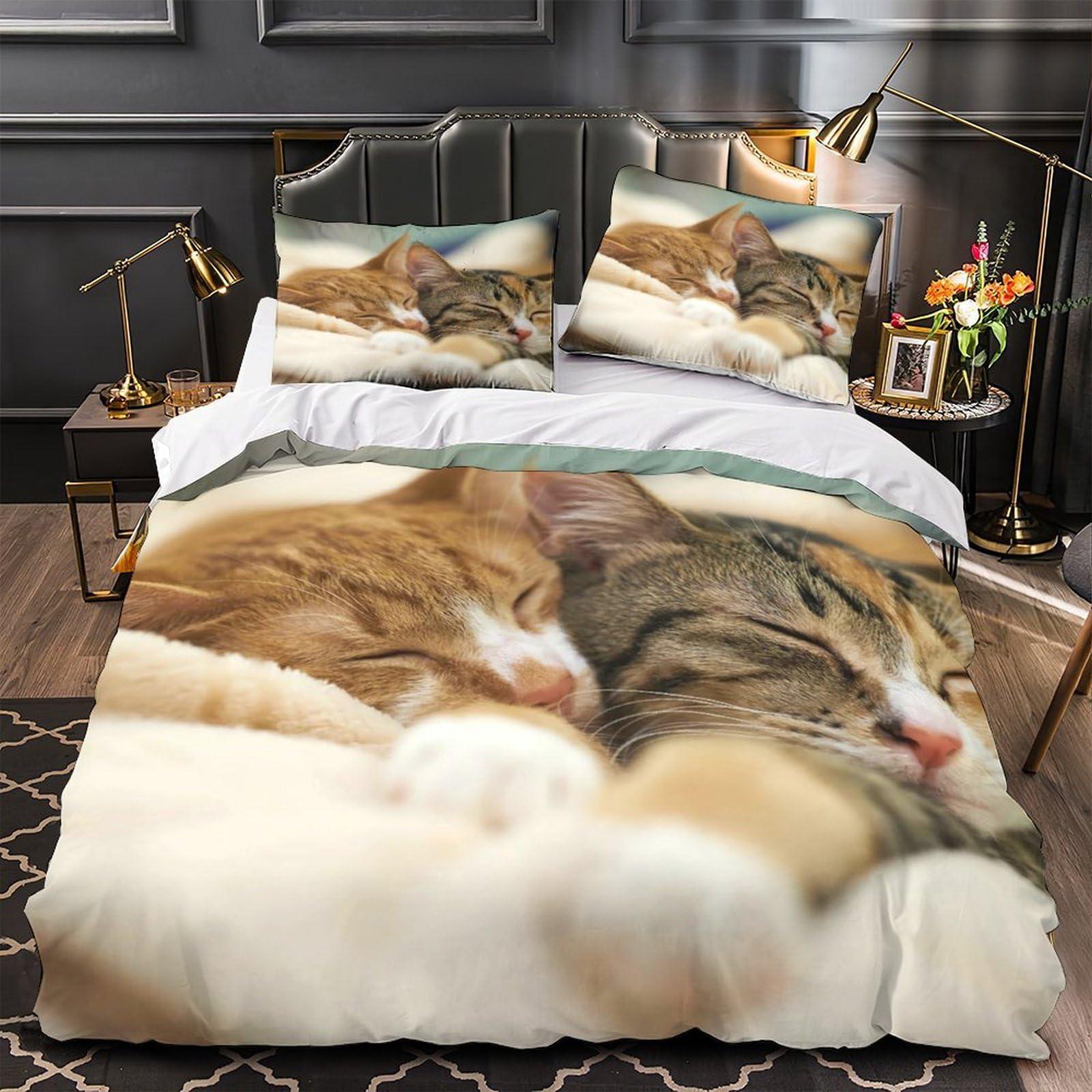 MMDASBVPE Cats Sleeping Quilt Cover 3D Print Anti-allergic 3 Pieces Bed Set Hidden Zipper Comforter Cover Ultra Soft Breathable for Adults Kids Teens Women Youth Teenagers King（220x240cm）