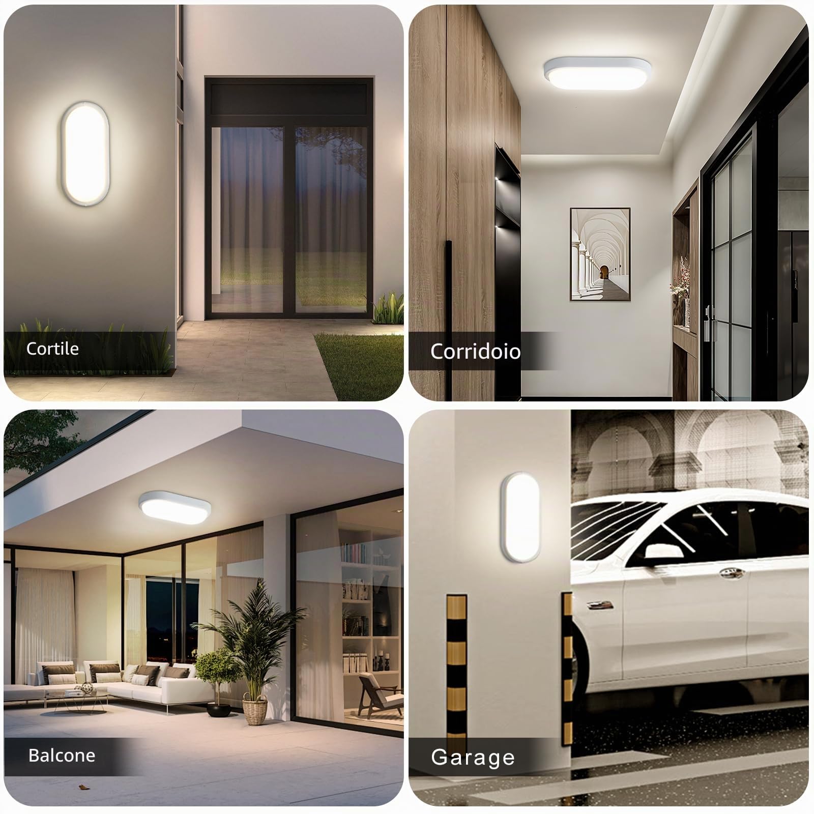 Lampada con Sensore di Movimento, 18W 1800LM Plafoniera Led Soffitto Ovale Esterno, IP54 Applique da Parete Interno Luci, 4000K Applique Luce Bagno per Balcone Scale Corridoio Garage, 2 Pezzo