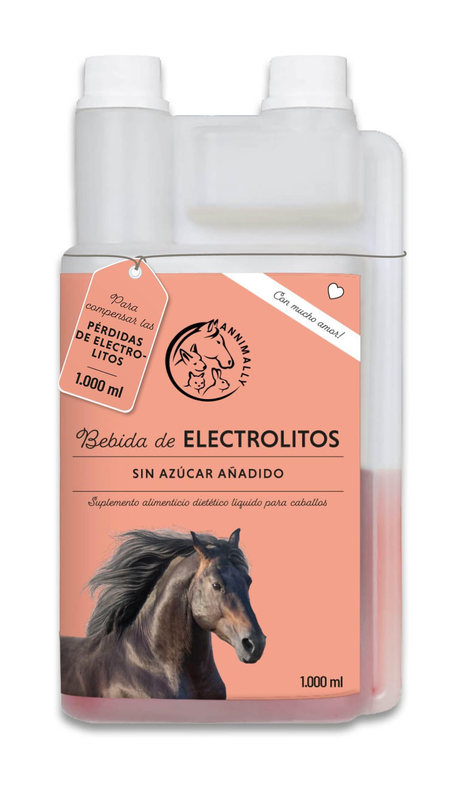 Annimally Electrolitos Líquidos para Caballos 1000ml con Sodio, Potasio, Acerola, Calcio, Magnesio y Vitamina B líquida - Electrolitos Líquidos sin azúcares añadidos.
