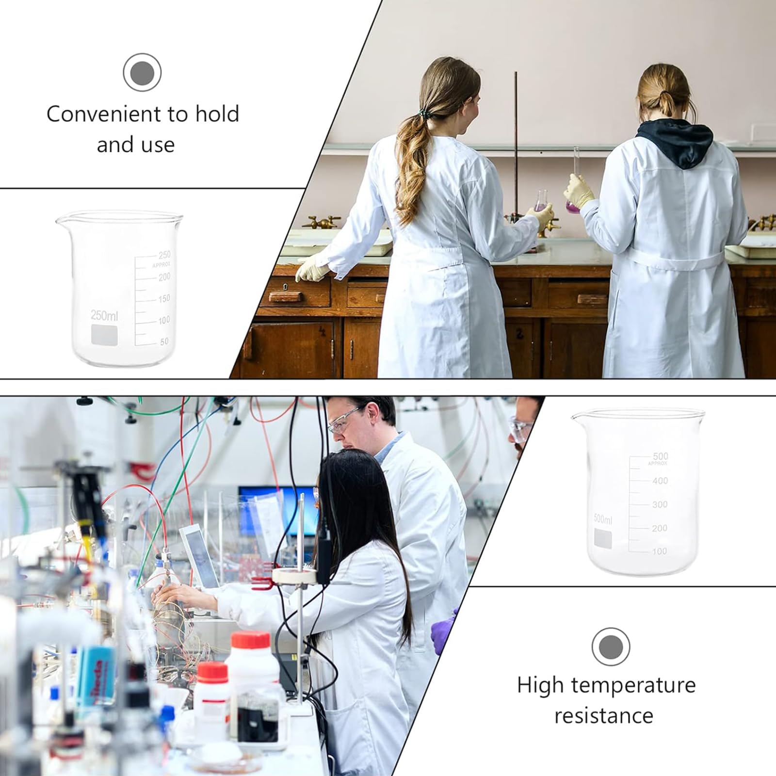 Vaso medidor de vidrio de 800 ml, graduado, resistente al calor, parte inferior plana, fácil de verter, ideal para experimentos e investigaciones
