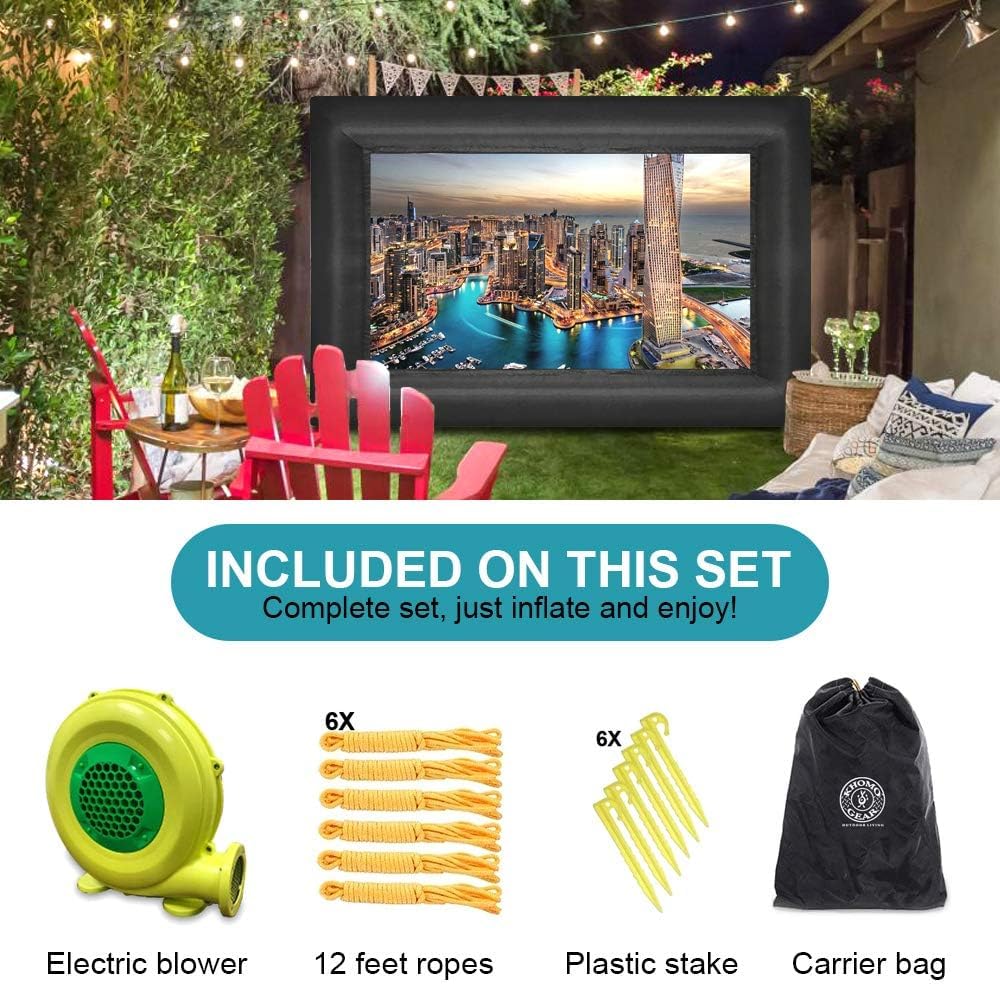 Aufblasbare 20-Fuß-Beamer Leinwand, tragbare 16:9-HD-Projektorleinwand, knitterfrei, Outdoor-Projektorleinwand Inklusive leisem Gebläse