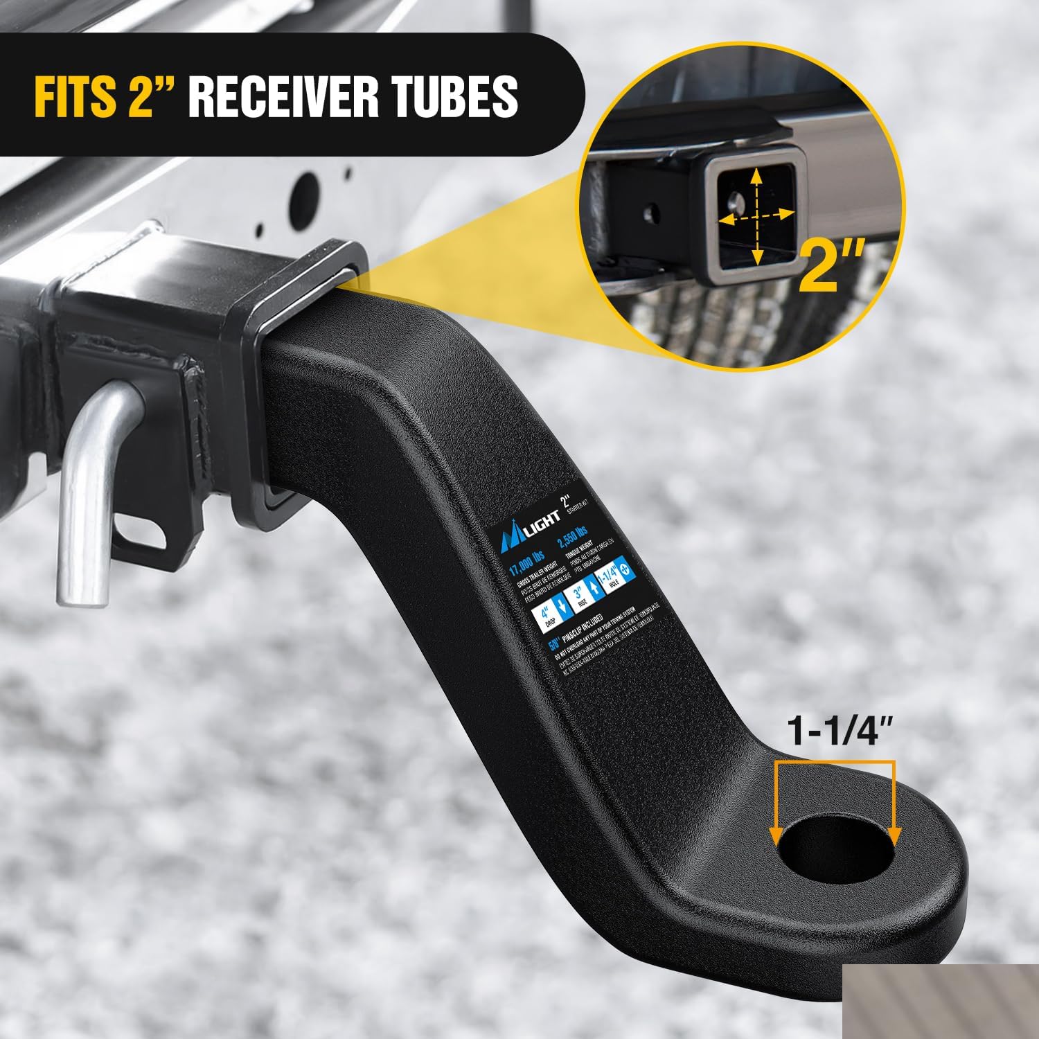 Nilight Forged Trailer Hitch Mount Fits 2 Inch Receiver Square 5/8" Hitch Pin Clip 17000 lbs 6" Drop, 1-1/4” Hole, Gloss Black Powder Coat