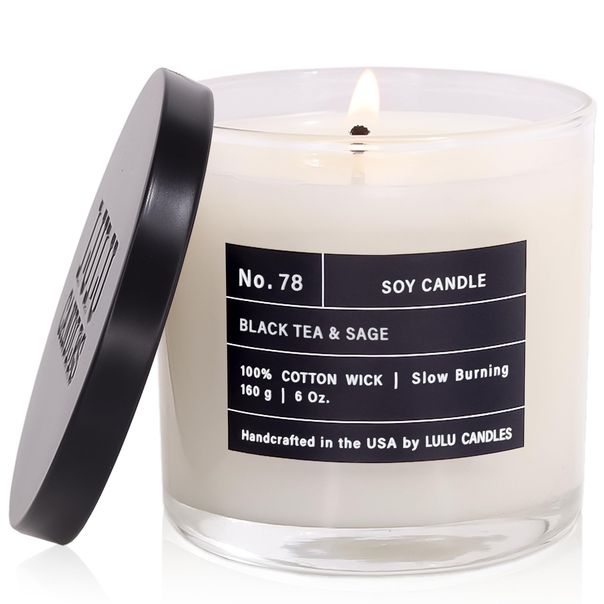 Lulu Candles | Thé noir et sauge | Bougie parfumée de luxe en pot de soja | Coulée à la main aux États-Unis | Hautement parfumée et durable – 170,1 g