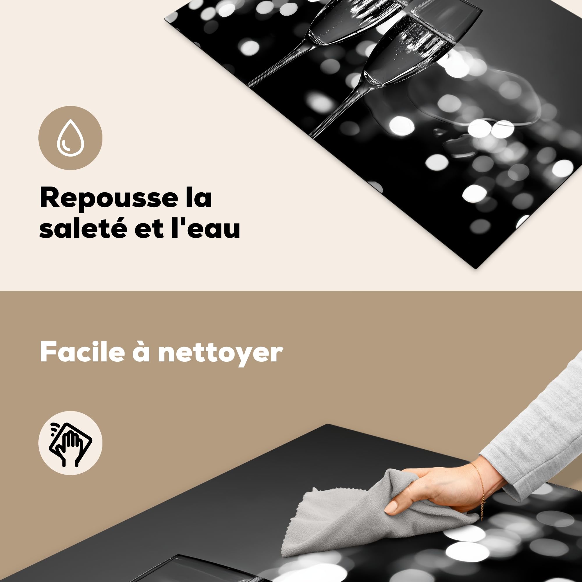 KitchenYeah© Protege Couvre Plaque De Cuisson Décoration Cuisine Tapis Protection Protecteur Induction 80x52 cm Bulles - Cheers - Coupes de Champagne - Lumières de la Ville