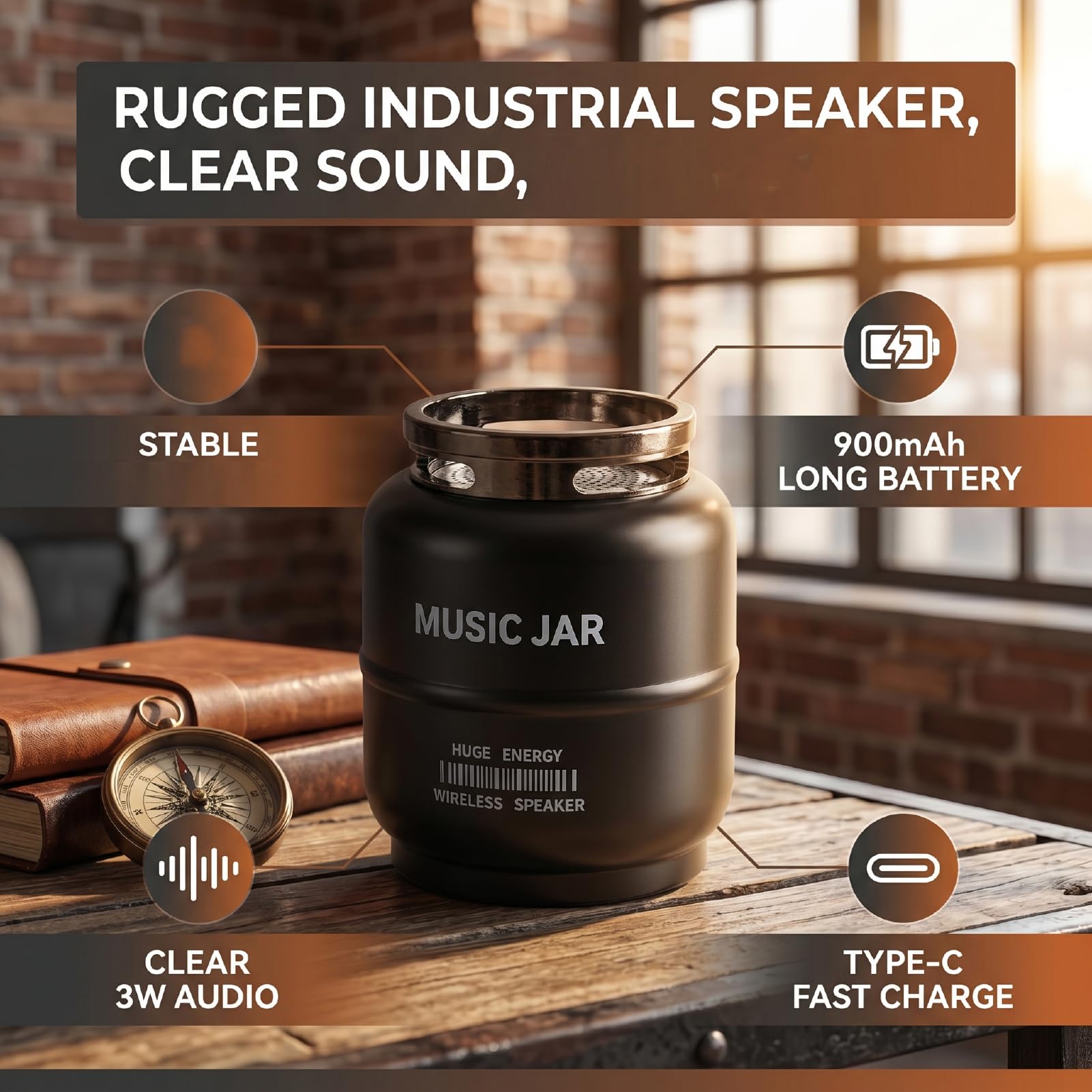 Annadue Enceinte Bluetooth 5.4 Gaz Cylindre Rétro, 3W Portable, pour Usage