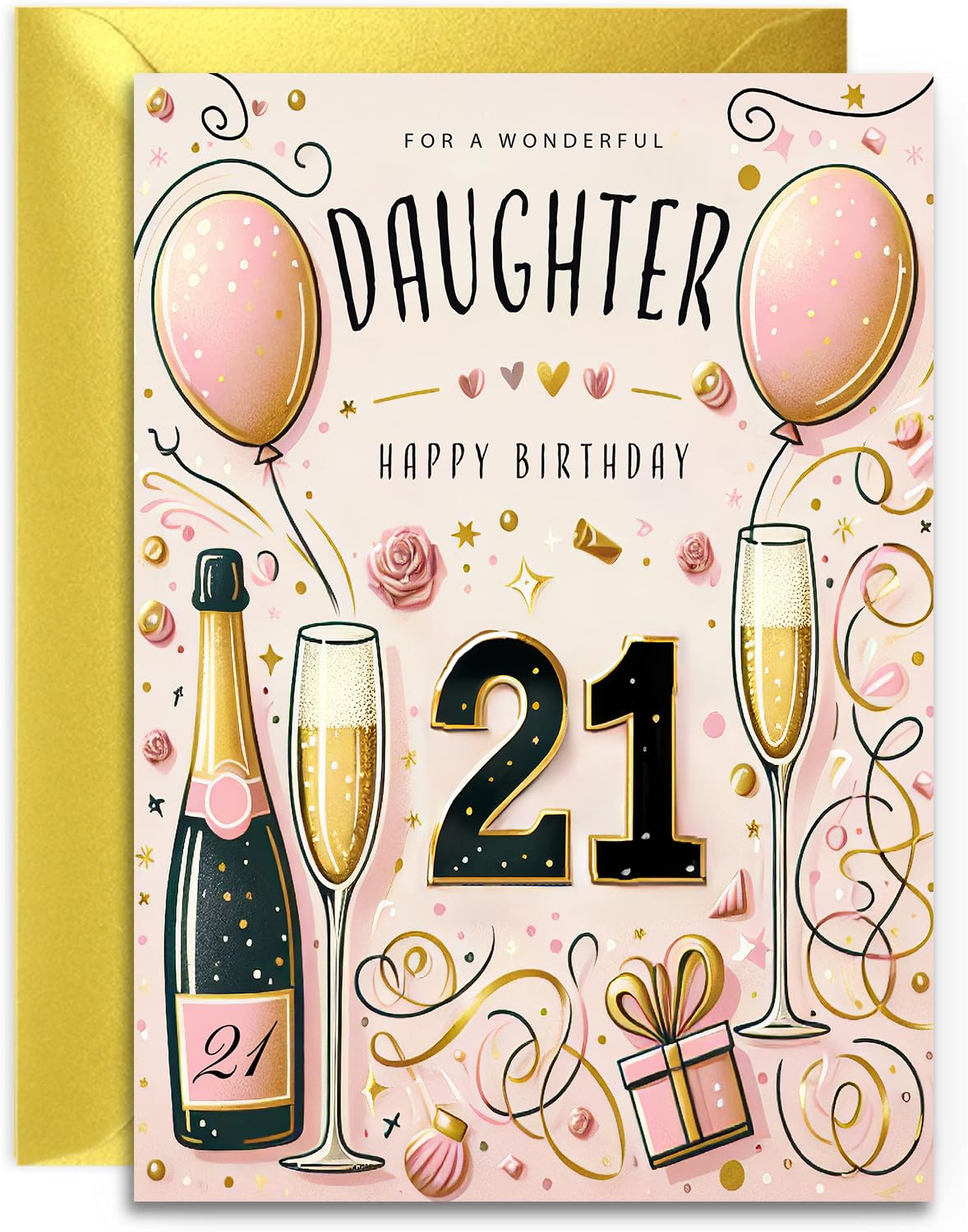 Daughter 21st Birthday Card Champagne And Balloons Design Elegant daughter-21st-birthday-card-champagne-and-balloons-design-elegant