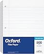 Oxford Filler Paper, 8-1/2" x 11", College Rule, 3-Hole Punched, Loose-Leaf Paper for 3-Ring Binders, 500 Sheets Per Pack (62349),White