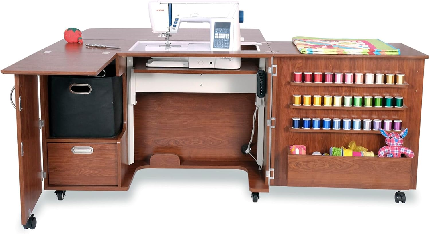 Arrow Sewing Wallaby Dual Rail Electric Sewing Cabinet, Teak