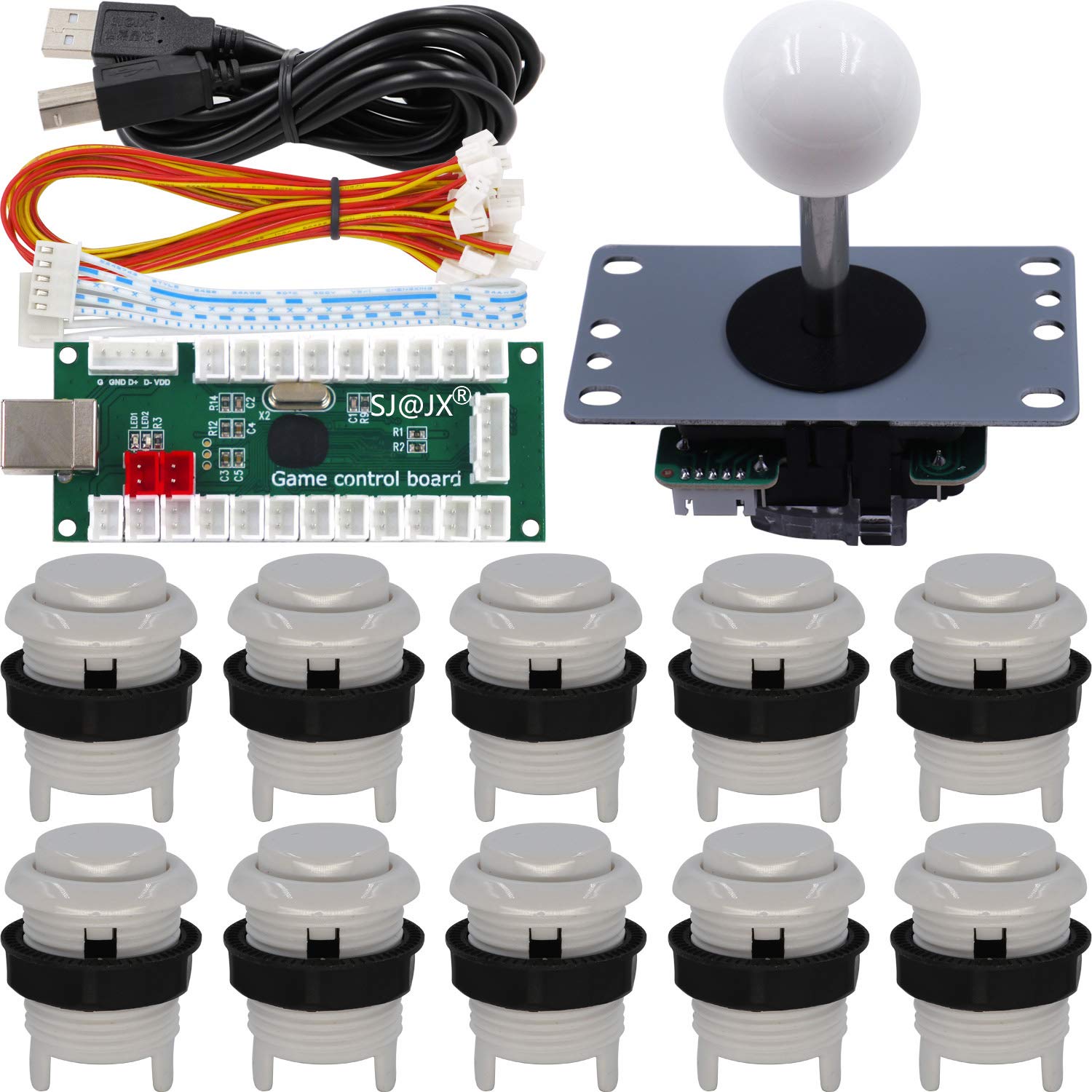 SJ@JX Arcade Game Controller DIY Kit Microswitch Button 4&8 Way Joystick Zero Delay USB Encodeur Fighting Stick Handles Console pour PC MAME Raspberry Pi Retropie