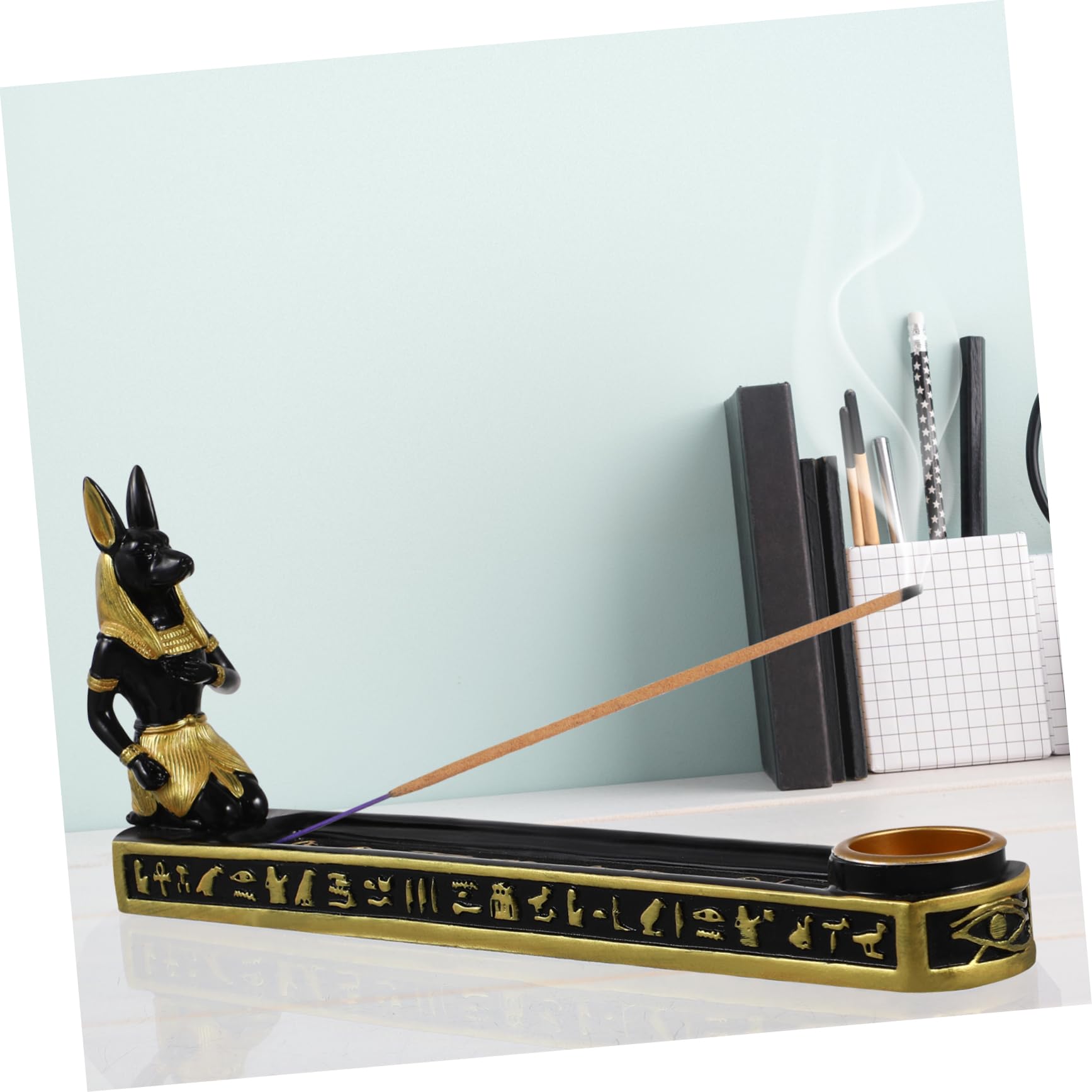 Porta Incenso in Resina Egizia Vassoio per Bastoncini di Incenso Feng Shui Creativa Resistente e Facile da Pulire per Soggiorno Meditazione e Yoga