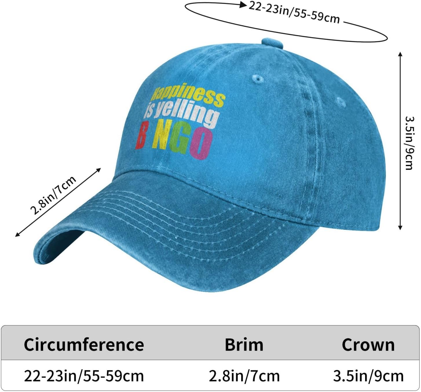 Happiness is Yelling Bingo Funny Hat Adjustable Denim Baseball Cap Black Dad Hat Men Women image 2