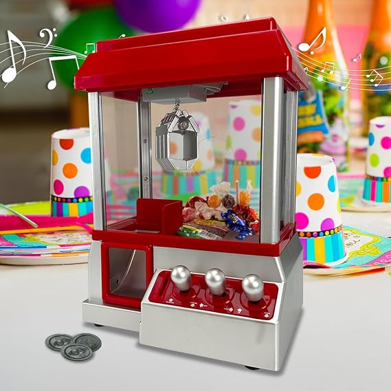 BARGAINS-GALORE Candy Grabber Machine - For Parties, Retro Fun Arcade Claw Crane Game Dispenser Grab Gadget Prize | For Treats, Chocolate, Sweets, Small | 24 Coins, Novelty Gift For Xmas Party