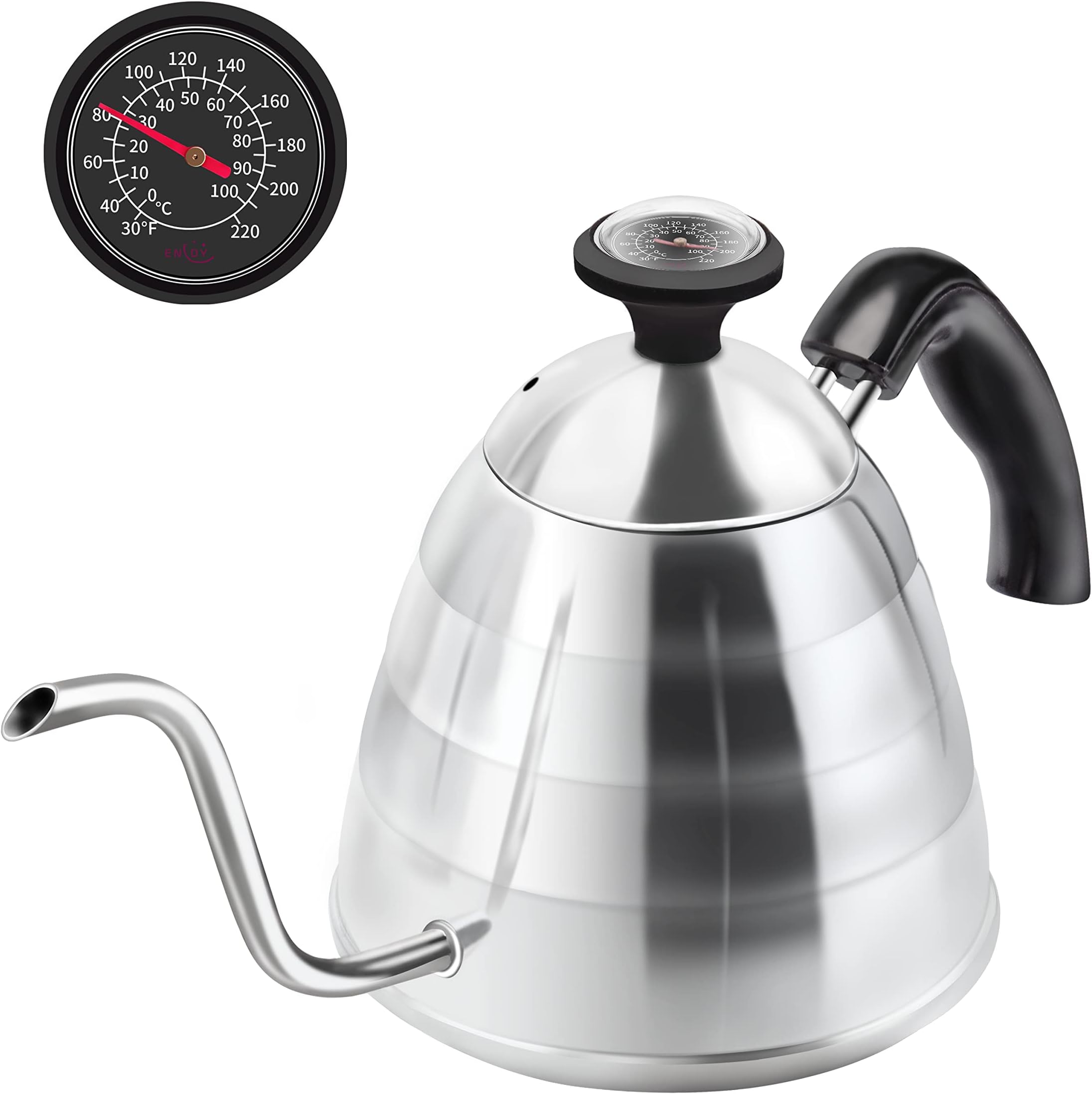 Gooseneck Pour Over Coffee Kettle, ENLOY Coffee Kettle Use for Drip Coffee and Tea 40oz/1.2L, Stainless Steel Pour Over Kettle with Fixed Thermometer for Exact Temperature