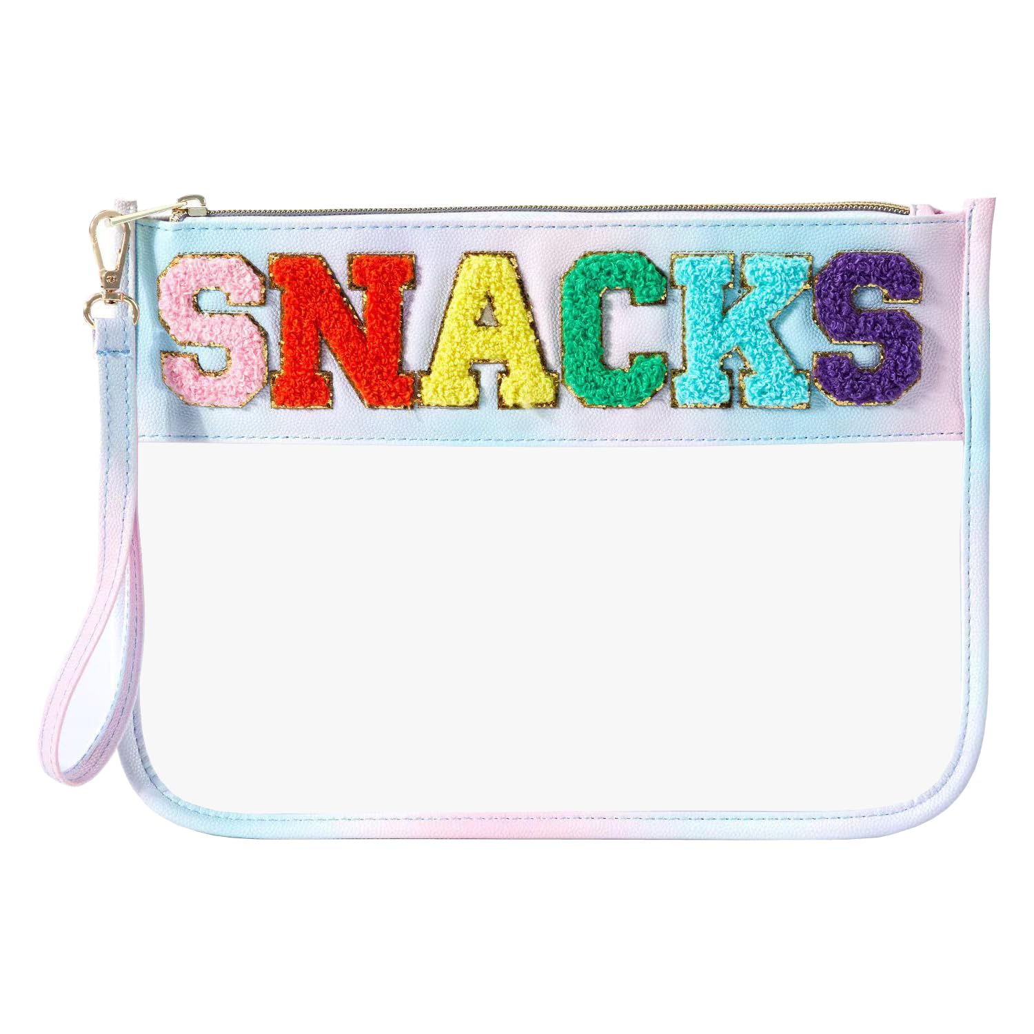 HIGH FIT Snack Bags Pouch Travel Makeup Bag Chenille Letter Patch - Waterproof Nylon Clear Cosmetic Bag/Tote Bag/Makeup Travel Bag/for Women Girls