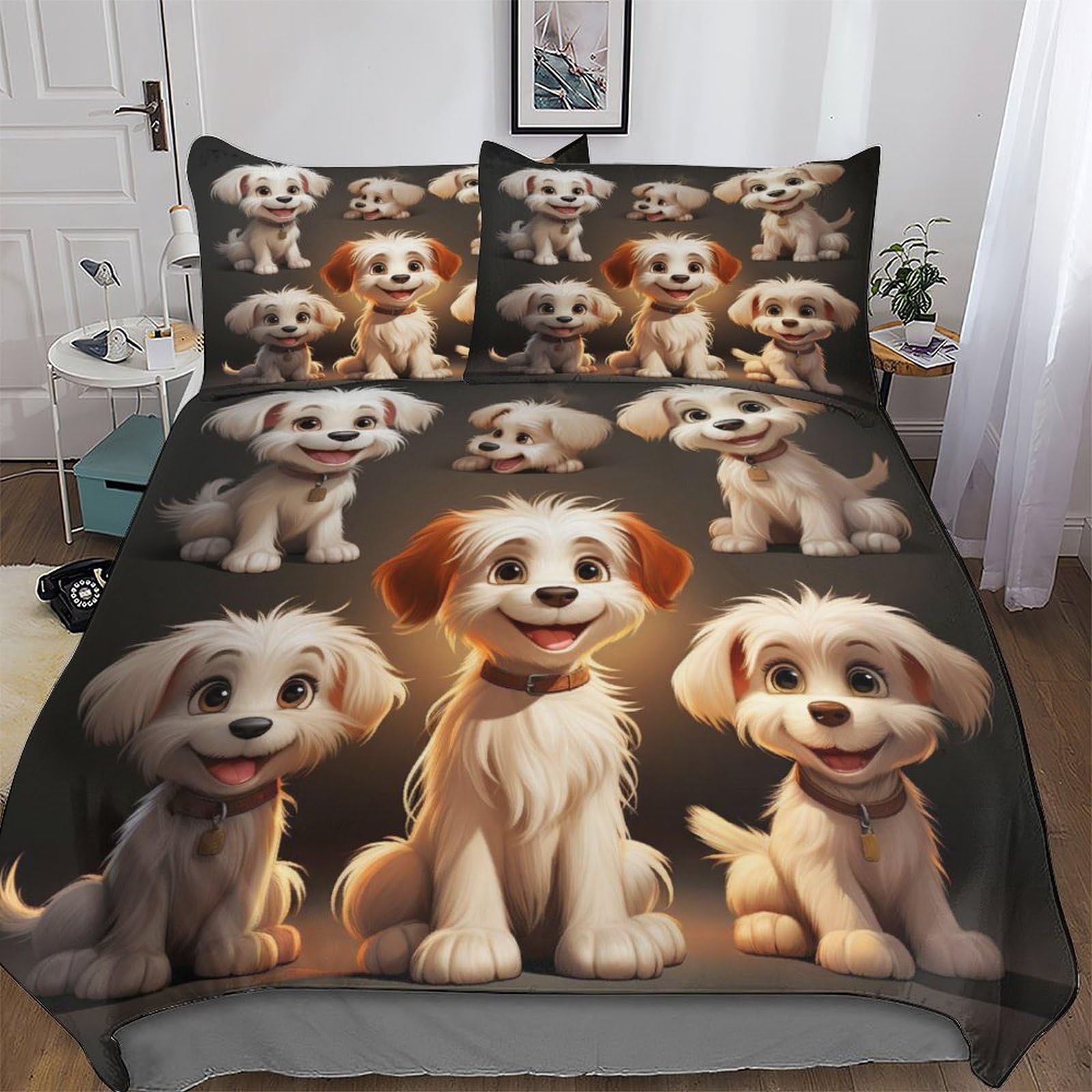 Housse de couette chien microfibre anti-plis et hypoallergénique lit king