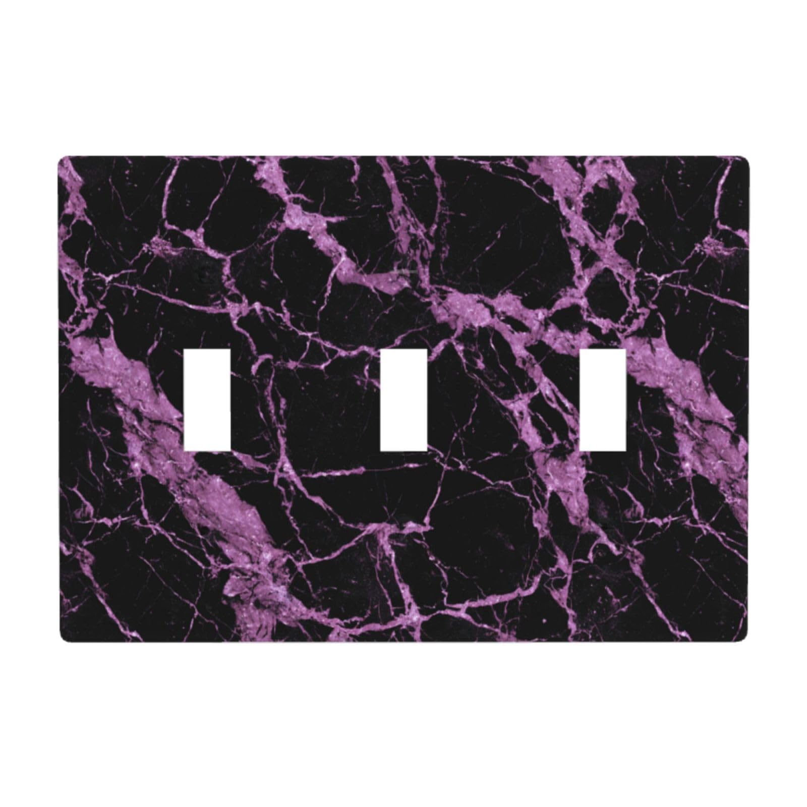 Neon Mauve Black Color Luxury Marble Light Switch Covers 3 Gang Triple Toggle Wall Plate Switchplate Electrical Faceplate for Bathroom Kitchen Bedroom Decor