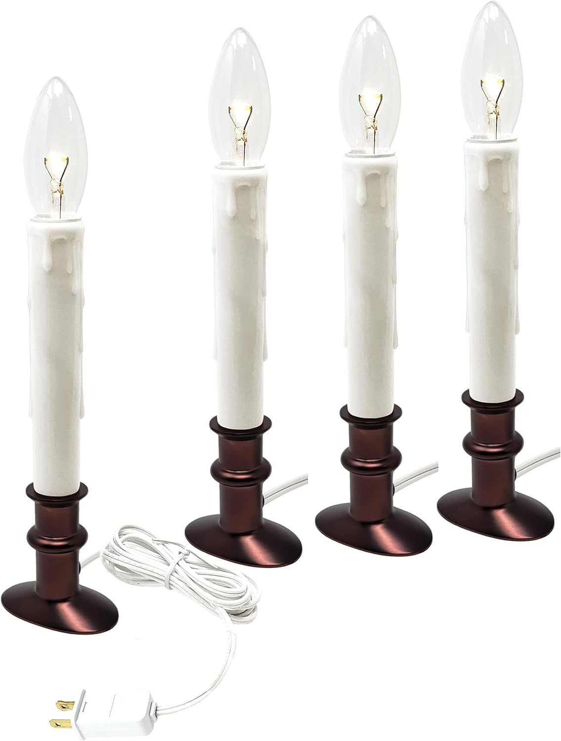 612 Vermont Electric LED Window Candle with Clear Bulb, Automatic Timer, Metal Slimline Base, VT-9133-BW-R4 (Polished Brass, Pack of 4)