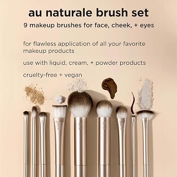 REAL TECHNIQUES Au Naturale makyaj fırçası seti, fondöten, pudralar ve kapatıcılar için, üstün kaliteli yüz fırçaları, 9 parçalı set, altın