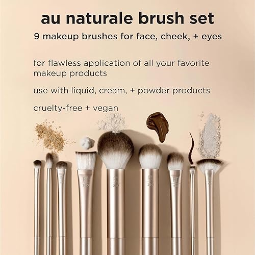 Miniatura 3 de Real Techniques 9 Piece Au Naturale Makeup Brush Set, For Liquid, Cream, & Powder Eyeshadow, Foundation, Blush, Bronzer & Contour, Travel Friendly