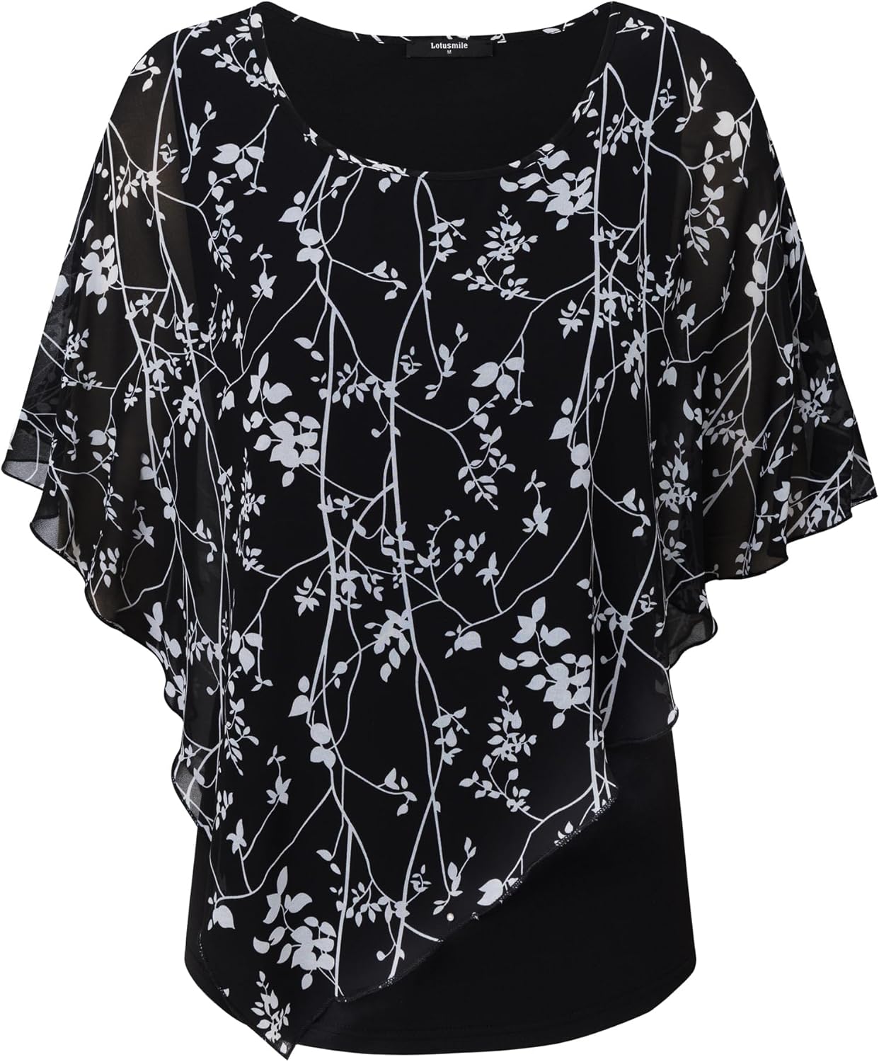 Lotusmile Women's Lightweight Flowy Shirt Double-Layered Printed Chiffon Poncho Blouse Top - Image 5
