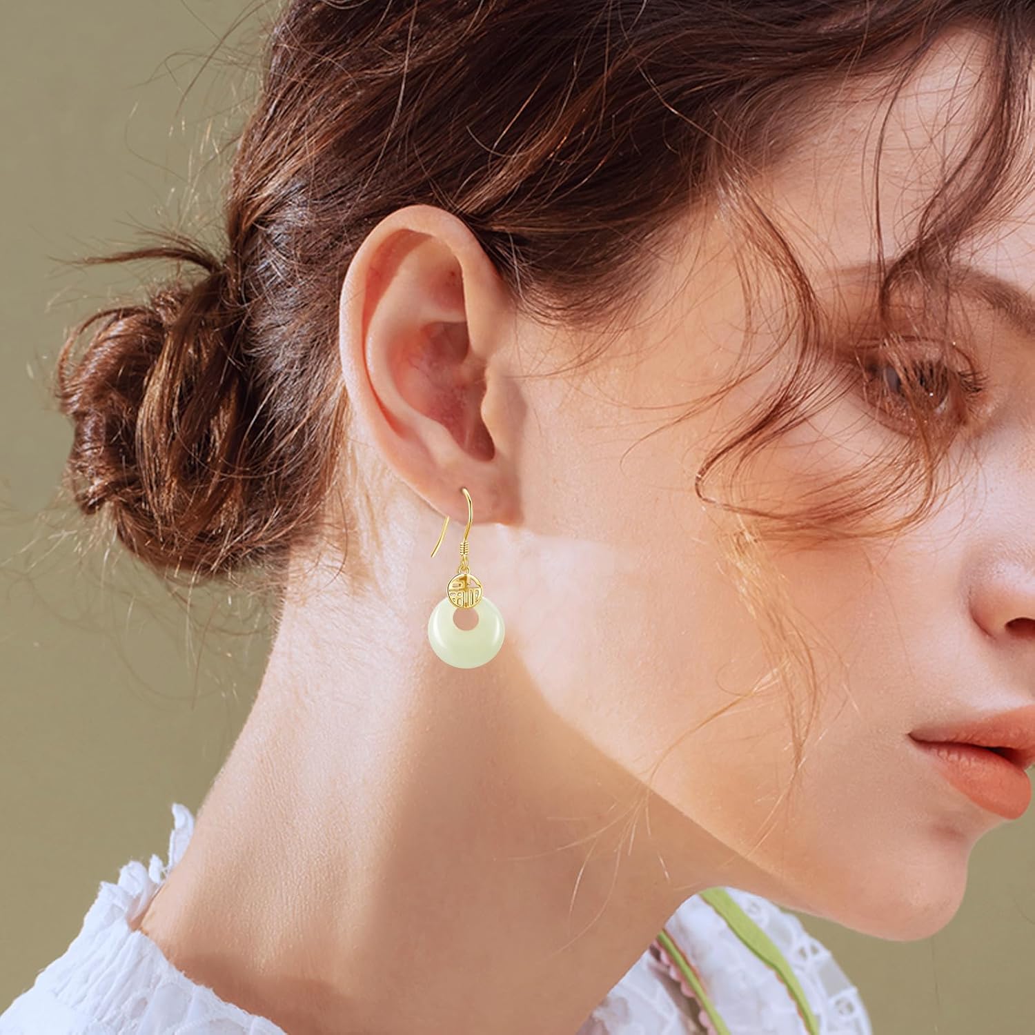 Natural Jade Earrings 18k Gold Plated Sterling Silver Natural Jade Dangle Drop Earrings Jewelry for Women Gifts - Image 5