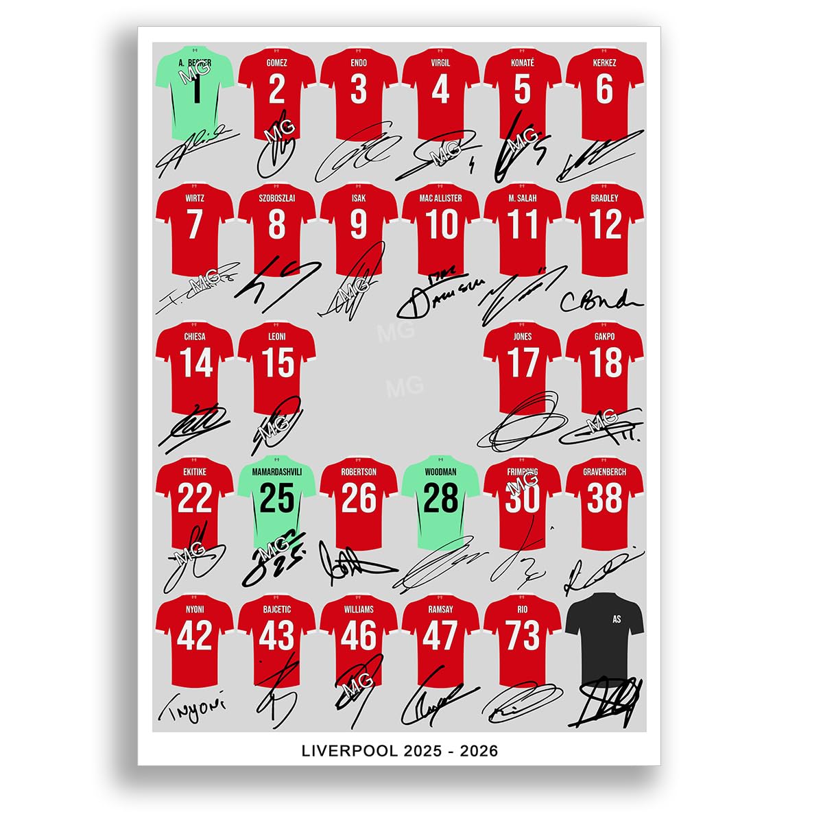 Liverpool Team Squad 2025-2026 Signed Poster Print Framed Picture Photo Autograph Gift 25/26 Mo Salah Van Dijk Wirtz Ekitike Isak (A4 Squad Poster)