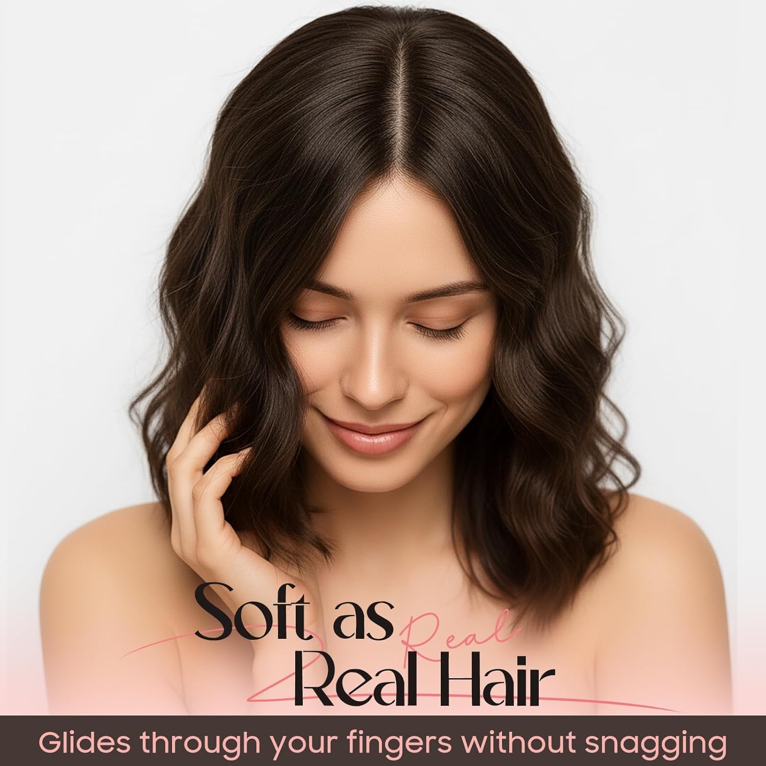 11 Inch Hair Topper for Women with Thinning Hair,Natural Short Wavy Clip-In Wig Topper with Curtain Bangs, Synthetic Hairpiece for Daily Wear(Brown Black)