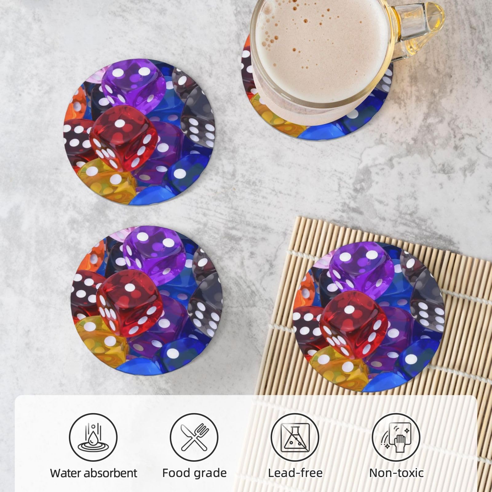Set di 4 sottobicchieri decorativi in ceramica con stampa di dadi
