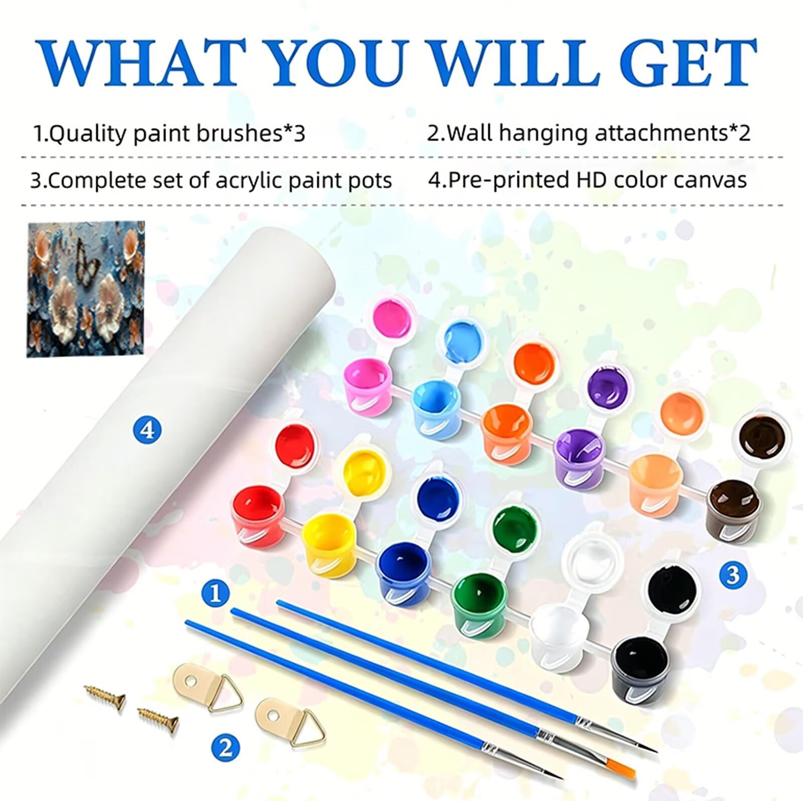 Pintar por Numeros Adultos Flor Pintura por Numeros Adultos Mariposa DIY Paint by Numbers Adult con Pinceles, Pigmento Acrílico, Sin Marco, Cuadros para Pintar para Decoración Pared 70x140cm RB-309