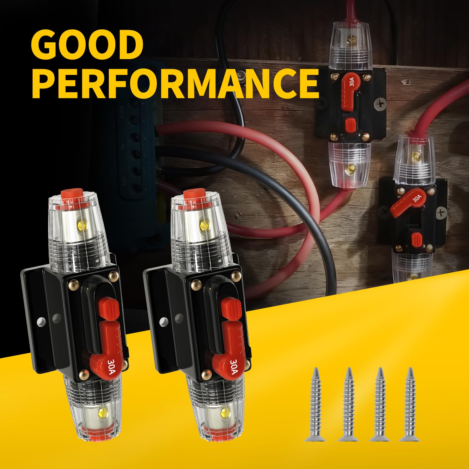 30 Amp Manual Reset Circuit Breaker DC 12-48V Waterproof Inline Fuse Holder, 3-15 AWG Overload Protection for Car Audio Sound Amplifier System RV Marine Boat Truck Solar (Pack of 2) — Amazon image 7
