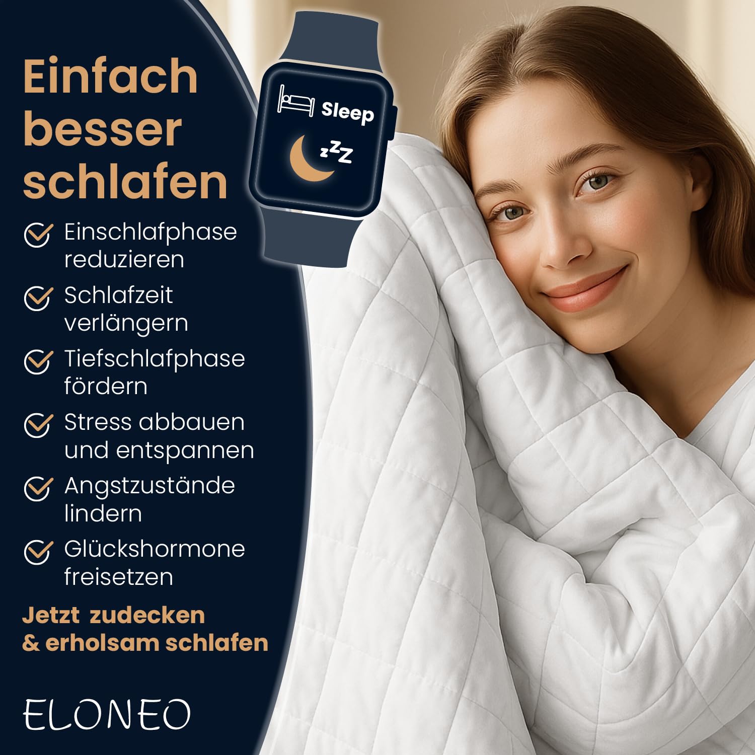 ELONEO NEU Gewichtsdecke 155x220 cm mit 11 kg, TÜV und Oeko-Tex Zertifiziert, Weighted Blanket aus 100% Baumwolle, Entspannungsdecke & Anti-Stress Therapiedecke, schwere Decke zum Schlafen