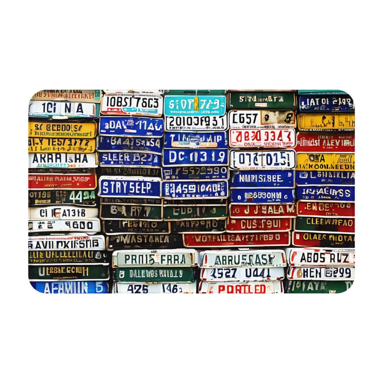License Plate Print Living Room Bathroom Kitchen Anti Slip and Absorbent Carpet, Indoor Entrance Door Muddy Floor Mat, Ultra Soft Washable Carpet 21x31.5 Inches