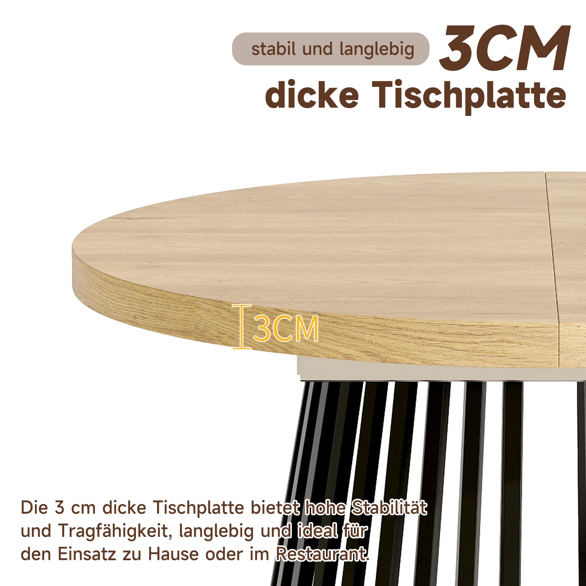 Wiuzo Tavolo da pranzo allungabile 100/138/176 x 100 cm, tavolo da pranzo rotondo per 4-8 persone, design telescopico a due pezzi, piano spesso (colore rovere + nero)