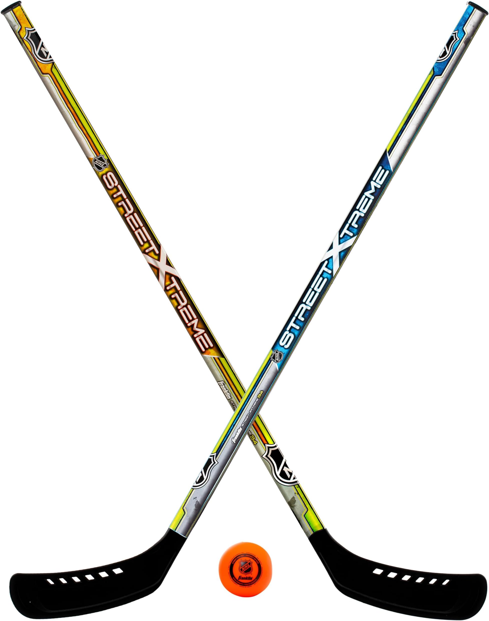 NHL Kids Street Hockey Stick Set - Includes (2) Youth Street Hockey Sticks + (1) Outdoor Roller Hockey Ball - Perfect Hockey Starter Set for Kids