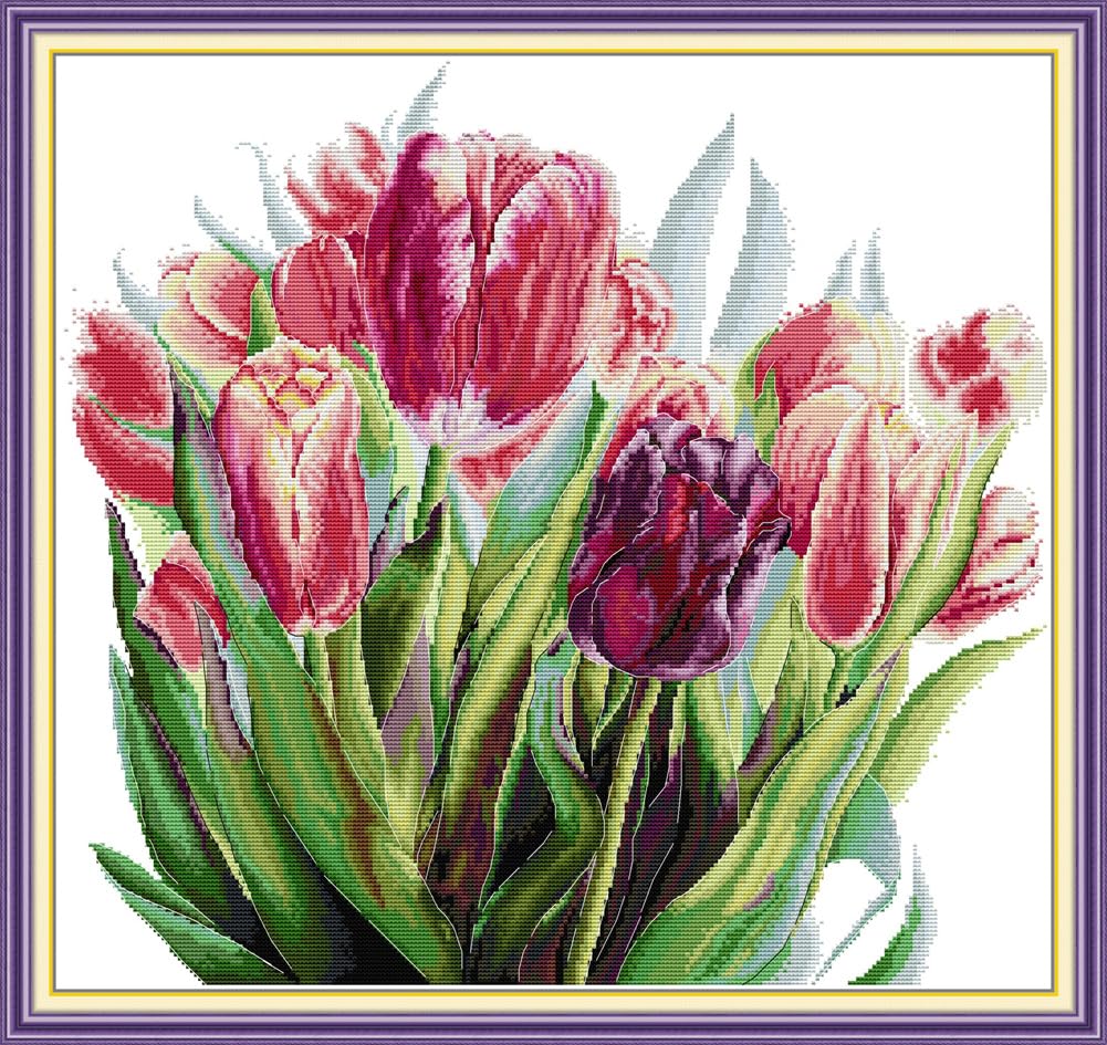 CaptainCrafts Cross Stitch Kits, Counted Cross Stitch Unpreprinted Fabric DIY Art Embroidery Kits Needlework Crafts (Unpreprinted 14CT, Watercolor Tulip) โ image 1