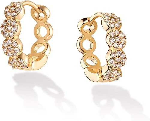 VACRONA - Aretes huggies (de presión), pequeños, livianos y simples, en forma de argollaarracada, chapados en oro de 14 quilates, con circonia