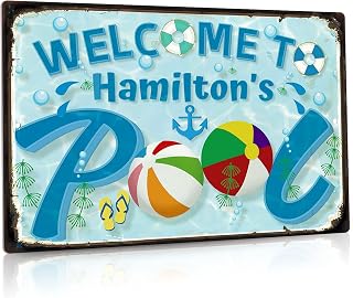 Putuo Decor Personalized Pool Sign, Custom Name, Indoor/Outdoor Swimming Pool Decorations, 12x8 Inches Aluminum Metal Sign