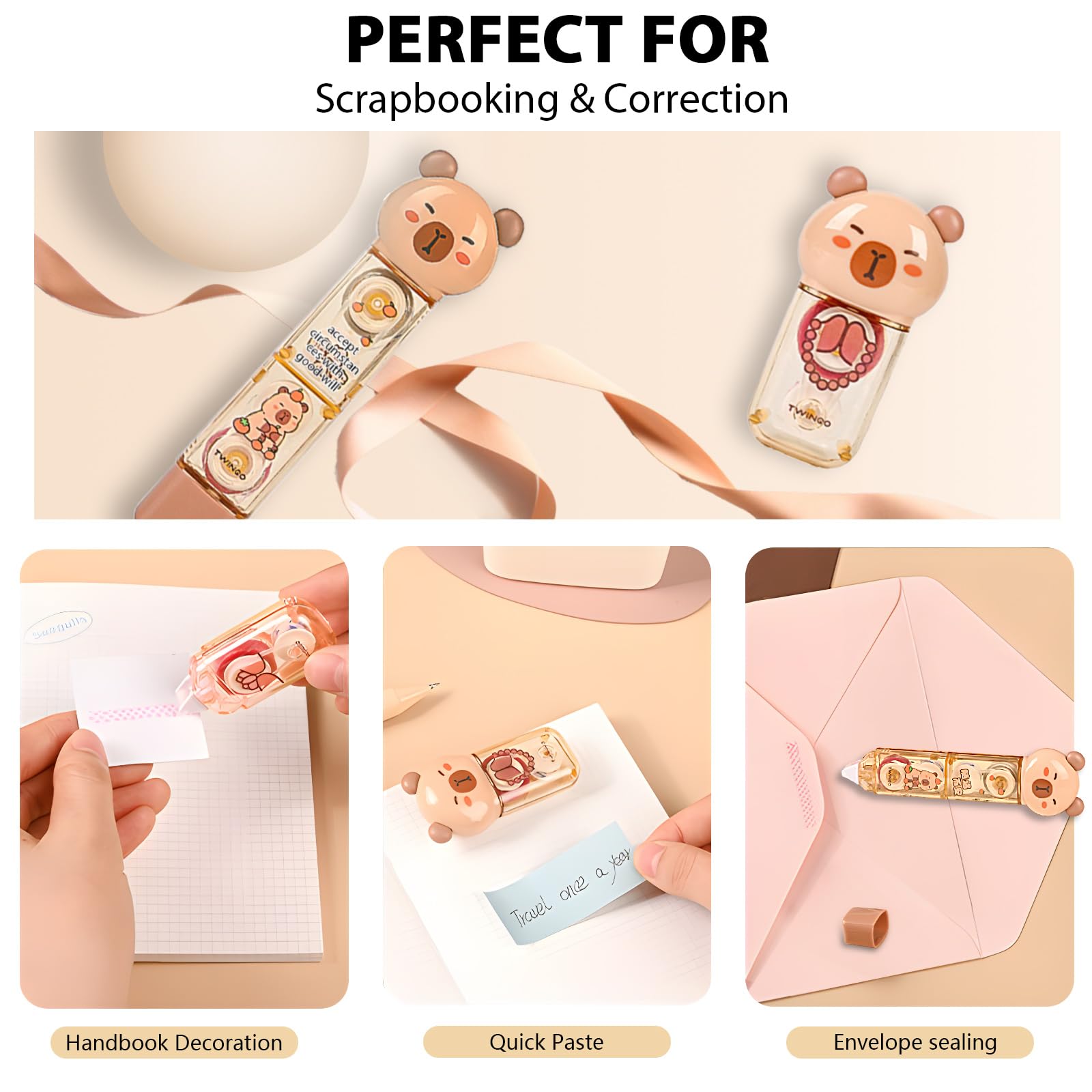Lindos suministros escolares, juego de regalo de papelería, regalos de cumpleaños japoneses, incluye sacapuntas, borrador, cinta correctora, regla, calcomanías de capibara, para suministros escolares