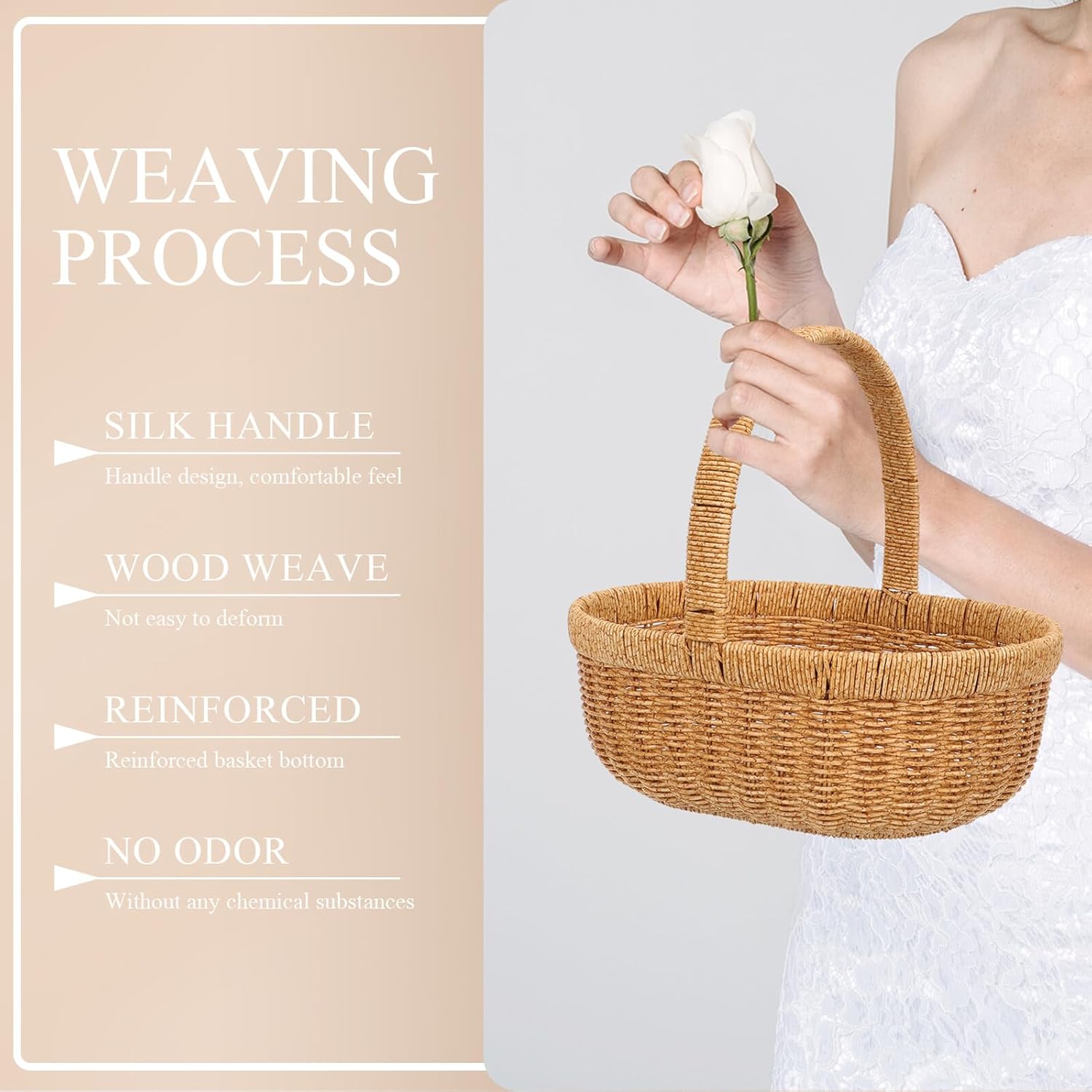 TEHAUX Plastic Imitation Rattan Handheld Picnic Basket Multipurpose Outdoor Storage Basket Small Two-Tone Lightweight Grocery Shopping for Camping