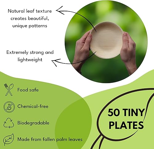 Miniatura 2 de Platos redondos pequeños de postre de hoja de palma de 6 pulgadas, paquete de 50 unidades, igual que los platos de bambú desechables para aperitivos