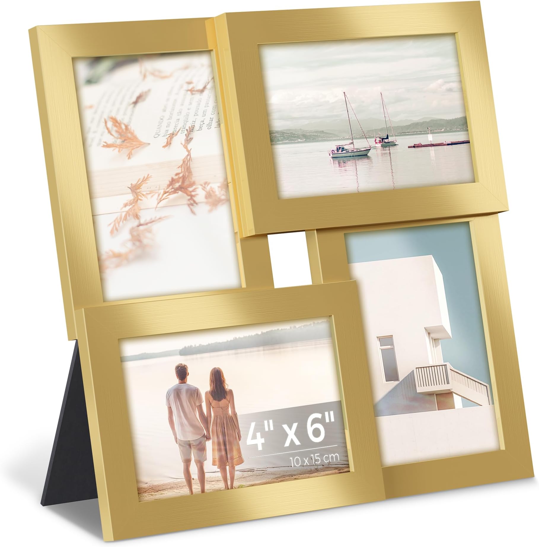 Collage Picture Frames, 4x6 for Wall Decor, Multi Family Photo for Gallery Decor, Hanging Display, Set of 4, Pale Gold URPF025A01