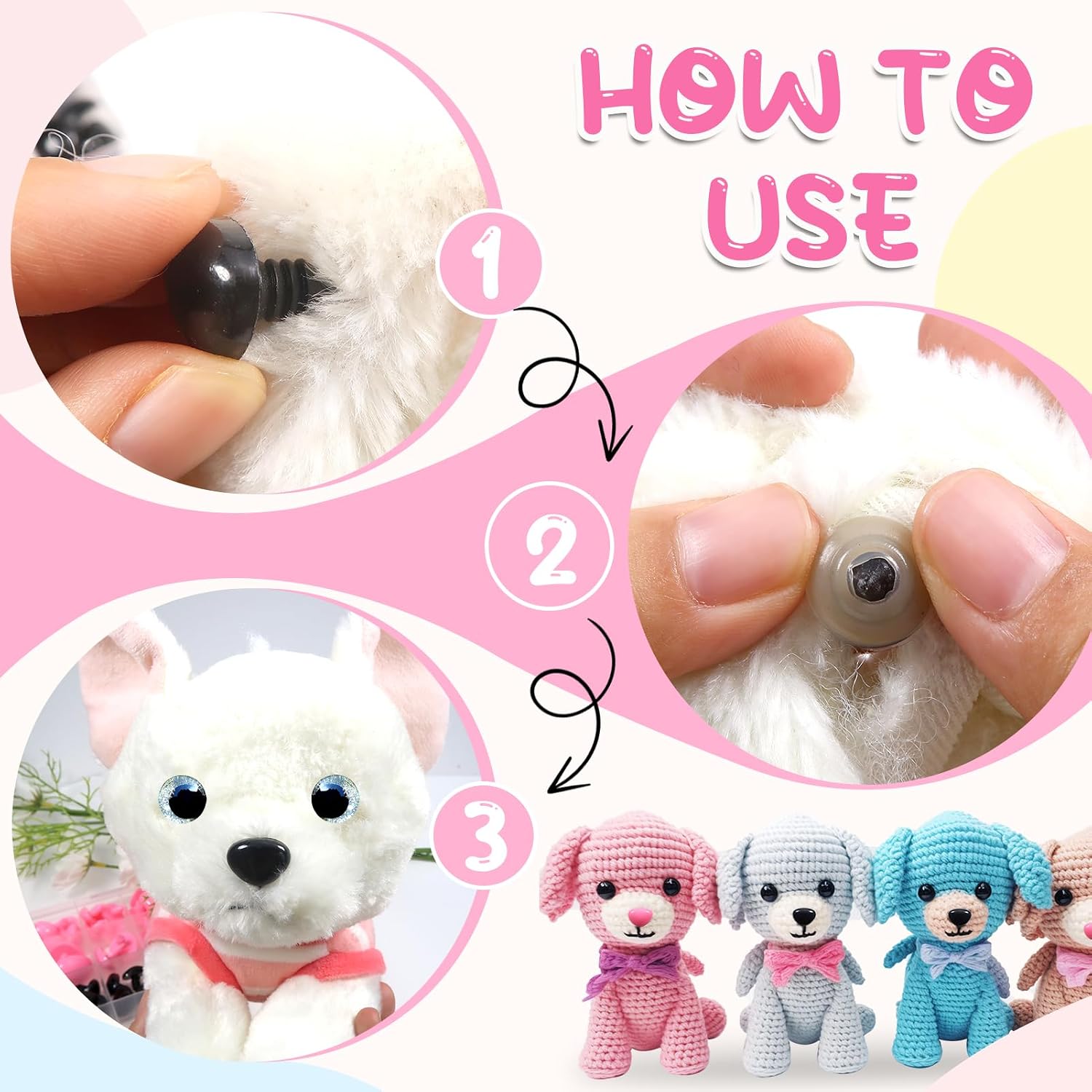 TOAOB 100pcs Safety Noses Black Pink for Amigurumis Plastic Animal Safety Noses with Washers 9mm 11mm 15mm 18mm 20mm 23mm 26mm 29mm Large Doll Crochet Noses for Craft Doll Plush Animals Accessories