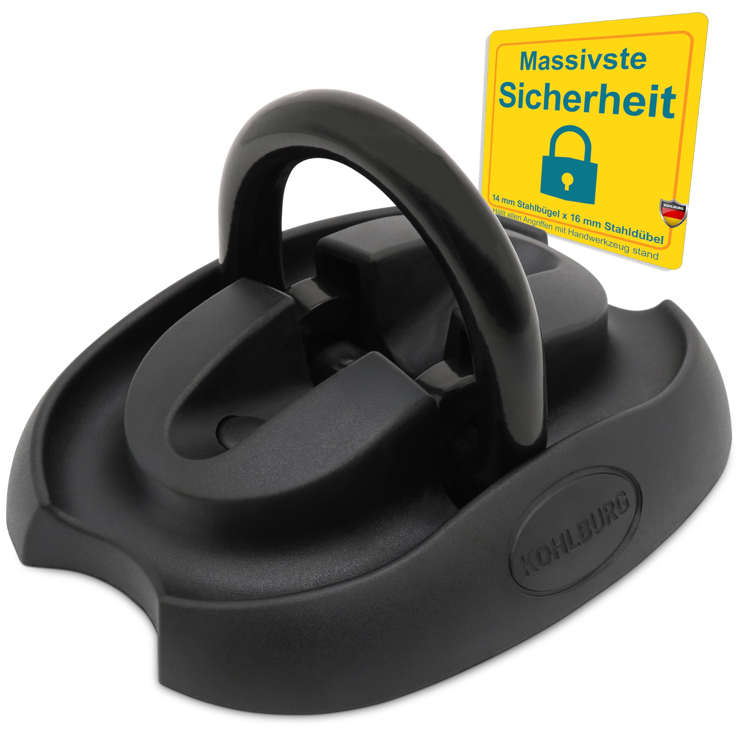 KOHLBURG Sicherheits- Bodenanker & Wandanker mit höchster Sicherheitsstufe 15 – Anker für Motorrad Scooter E-Bike & Fahrrad mit 14mm Spezialstahl Bügel – Fahrradschloss Wand & Boden in Keller & Garage