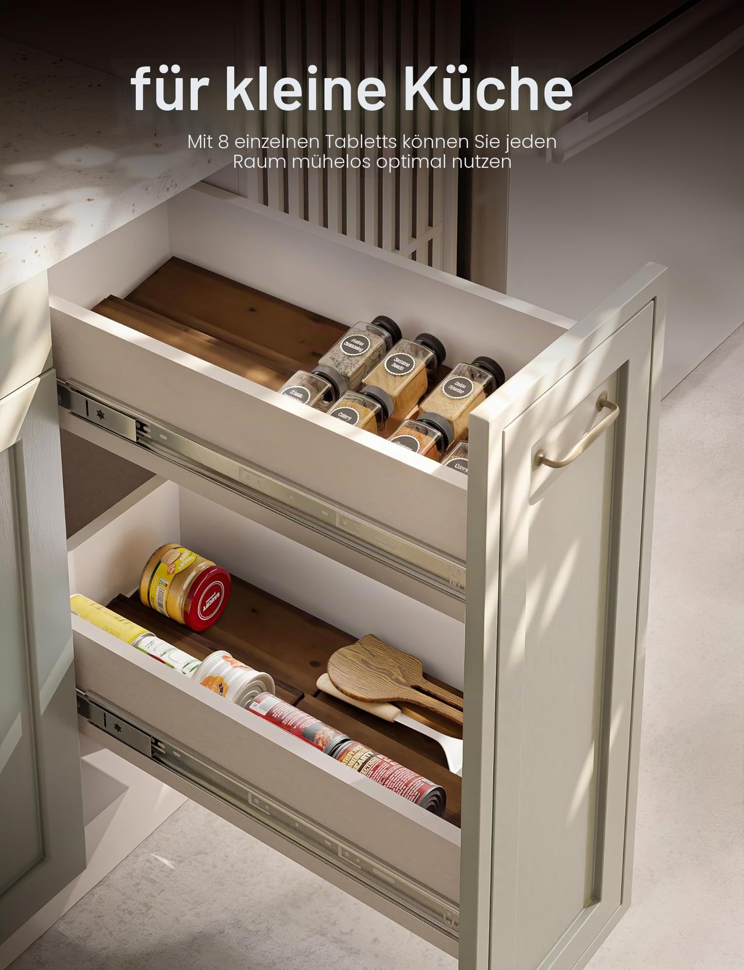 Tinamo Gewürzregal aus Akazienholz für Schrank – Gewürzschubladeneinsatz, Gewürzorganisation für Schrank, Gewürz-Organizer, Gewürzhalter, 8 Stück (Walnussholz, 8 Stück)
