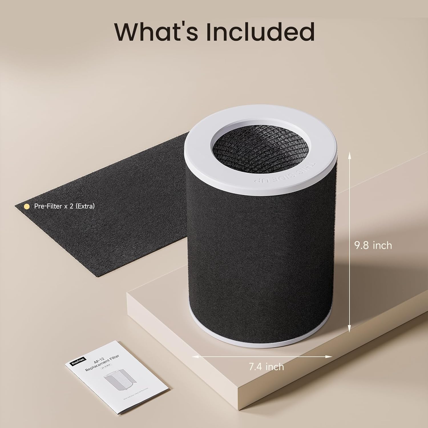 Provirtec AP-12 Air Purifier Replacement Filter, Washable Pre-Filter, Enhanced Activated Carbon, 5-Stage H13 HEPA Filter, 99.97% Filtration Efficiency, Specially Designed for Pets