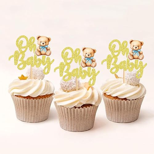 Miniatura 2 de Keaziu 24 piezas con texto en inglés We Can Bearly Wait Oh Baby Cupcake Toppers Bear Cupcake Picks Caricatura Decoración de Cumpleaños Baby Shower